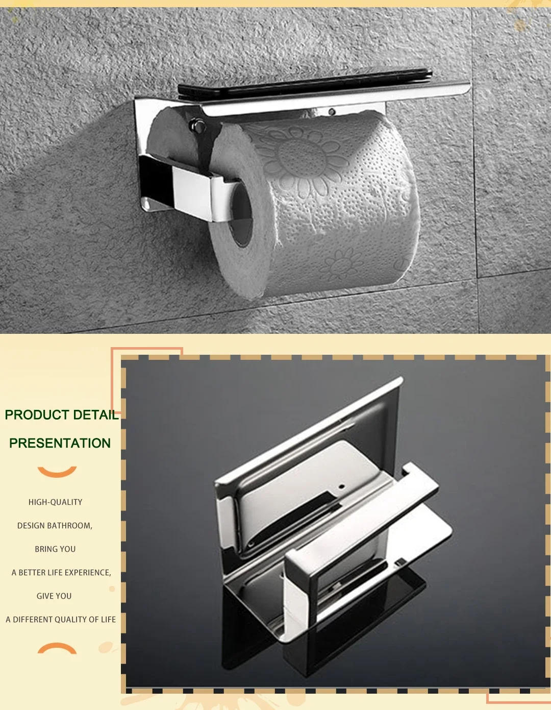 Description Picture 5 of itemPaper Holder Towel Rack Shelf Wall Mounted Shelving Bathroom Hardware Toilet Accessories Brushed Gold White Black Grey