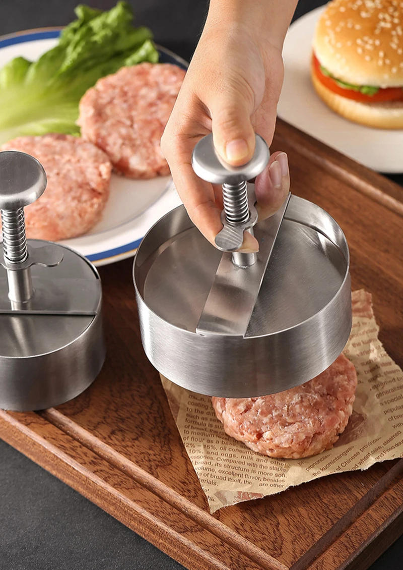 Description Picture 3 of item304 Stainless Steel Hamburger Press Burger Patty Maker Pork Beef  Manual Mold for Grill Griddle Meat Kitchen Tools
