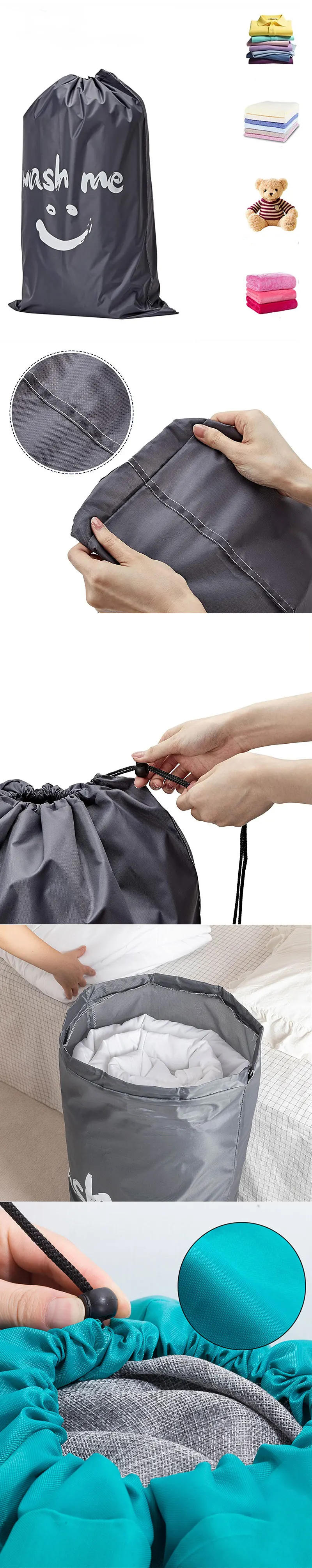 Description Picture 4 of itemSmile Nylon Laundry Bag Travel Storage Pouch Machine Washable Dirty Clothes Storage Wash Drawstring Bag Large Capacity