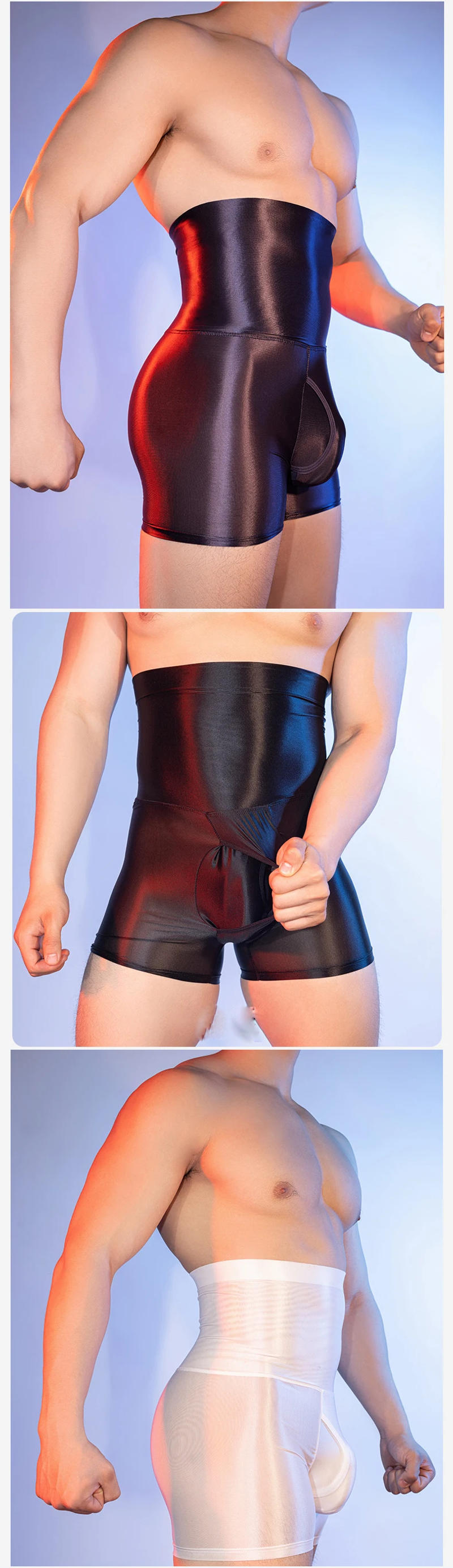 Description Picture 6 of itemMen's Pants Boxer High Elastic Control Tummy Lift Butt Sexy Shorts U Bulge Pouch Hole Open Oil Shiny Shaper Exotic Man Lingerie