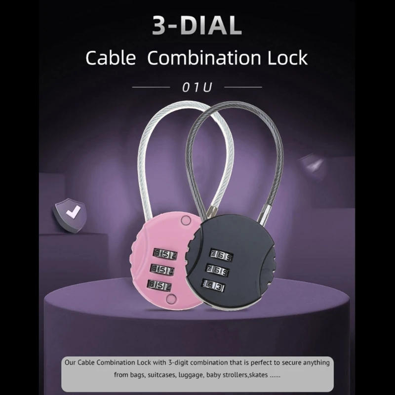 Description Picture 3 of itemZinc Alloy Security Cable Padlock Small Password Lock Set Your Own Combination Lock Lockers Anti-theft Locks Rustproof