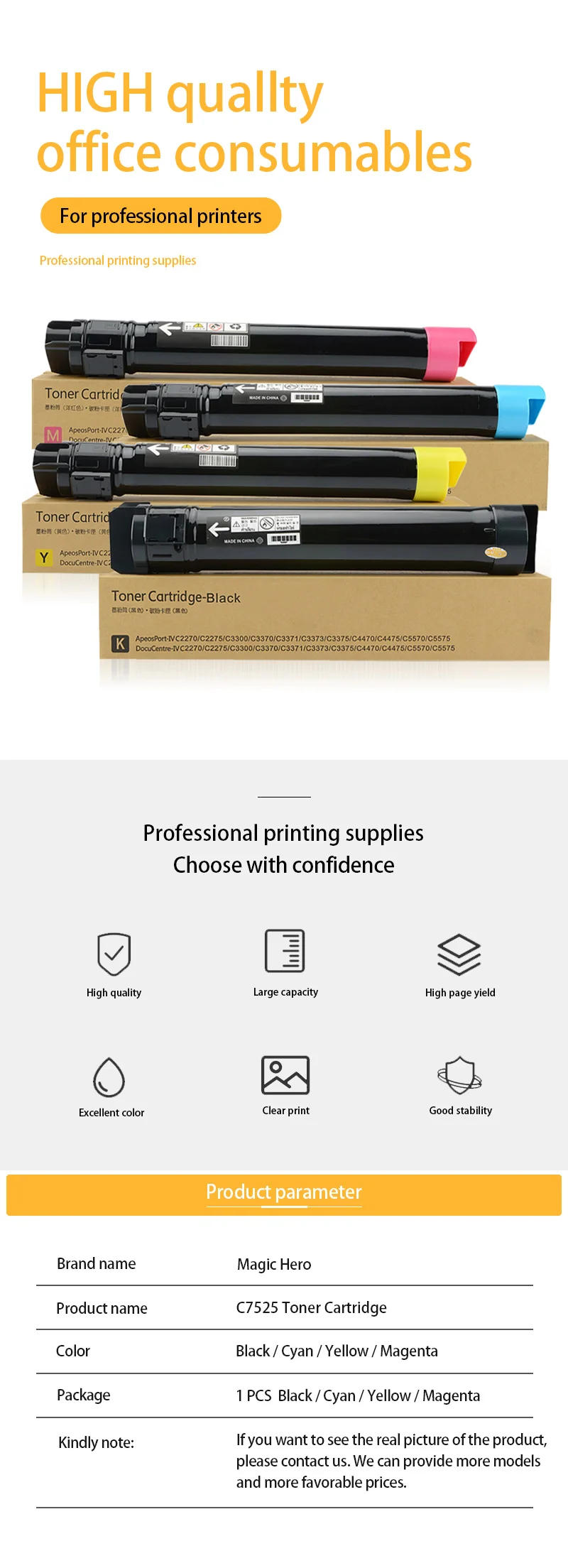 Description Picture 2 of itemCompatible Color Powder Copier Toner Cartridge C7525 for Xerox WorkCentre 7525 7530 7535 7545 7556 7830 7835 7845 7855