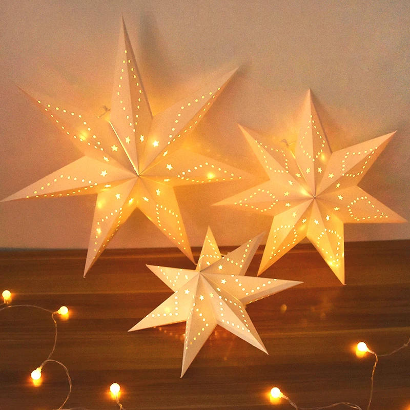 Description Picture 6 of item35-60cm Party Hollow Out Star Light Home Window Bedroom Fairy Night Light Paper Lantern Star for Eid Mubarak Wedding Decorations