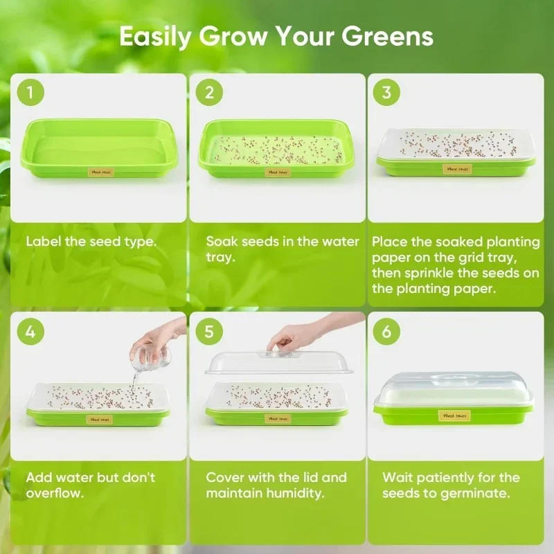 Description Picture 6 of item1set Sprouting Tray With Cover Pea Bean Wheat Seedling Germination Plate Cat Grass Wheatgrass Soilless Hydroponics Planting Pots