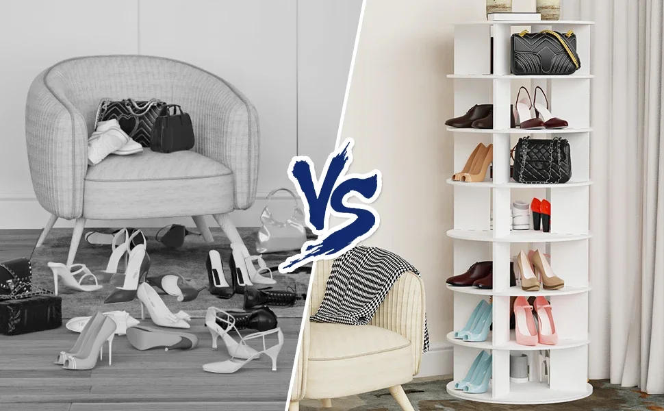 Description Picture 3 of itemRotating Shoe Rack 7-Tier Wood, Holds 32 Pairs of Shoes 360° Spinning, Space-Saving, Easy To Assemble, Shoe Cabinet