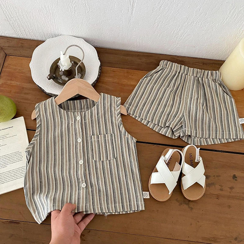 Description Picture 4 of itemBaby Summer Clothes Boys Vest Set 0-3Y Striped Sleeveless Top Shorts Children's Casual 2Pcs Suit Infant T-shirt Toddler Outfit