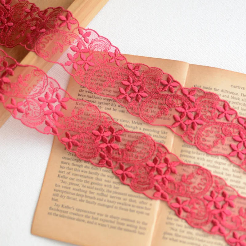 Description Picture 6 of item2 Meters Grey Black Red Ivory Lace Fabric Embroidery Lace Trim Applique Ribbon Sewing Guipure Crafts Mesh Laces For Dress