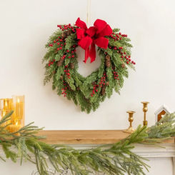 Artificial Wreaths with Butterfly Bow, Red Fruit Pine Cone Artificial Christmas Wreath, Home Indoor and Outdoor Door Hanging