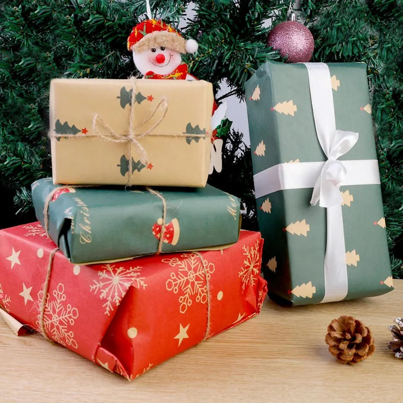 Description Picture 3 of itemChristmas Gift Wrapping Paper Santa Claus Snowflake Pattern Gift Wrap Artware Kraft Paper Christmas Decorative Gift Packaging