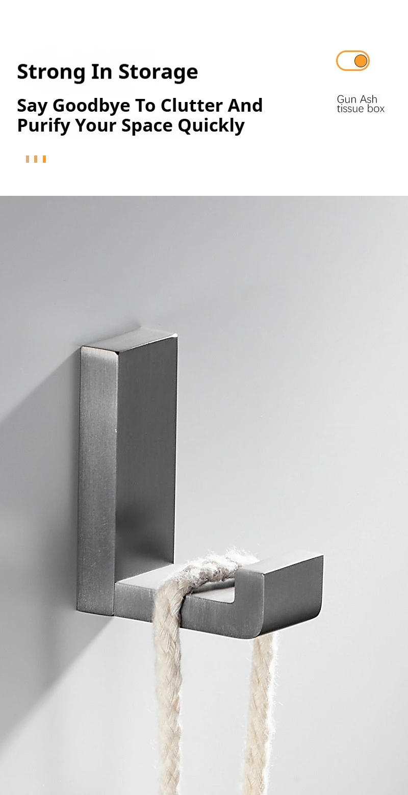 Description Picture 5 of itemBathroom Gun Grey Single Coat Hook Bathroom Hardware Replacement Robe Hooks Stylish Minimalist Design Perforated Installation