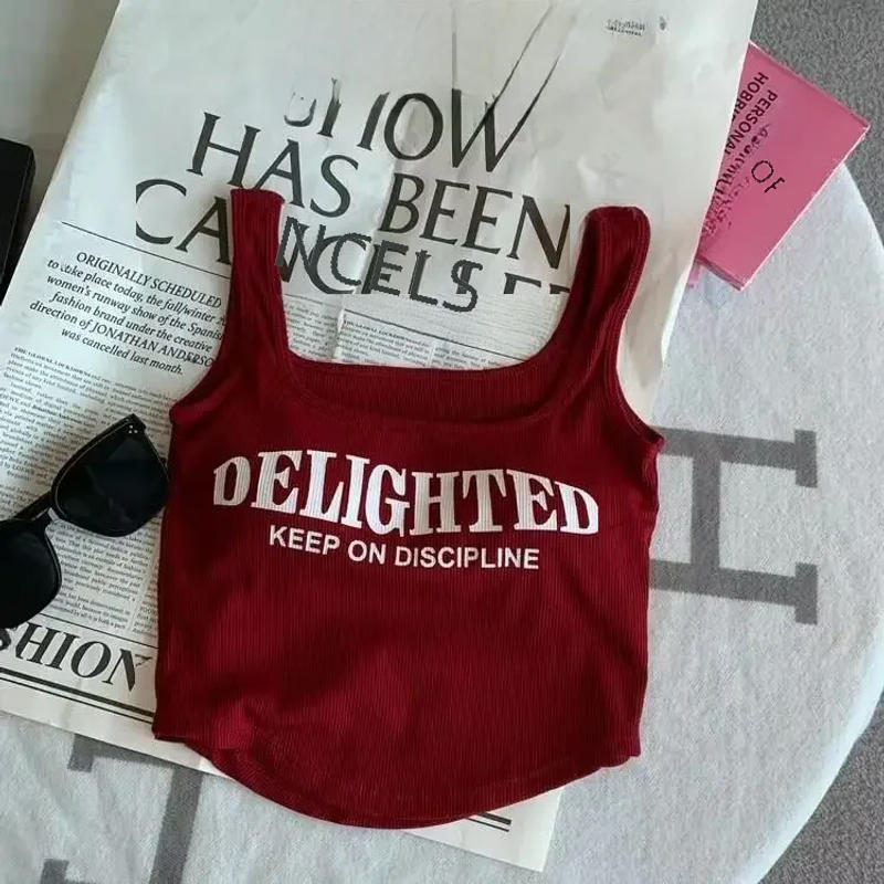 Description Picture 5 of itemFrench Sweet And Spicy Hundred Letter Printed Sexy Camisole Tank Tops Chest Pads Women's Summer Tank Top