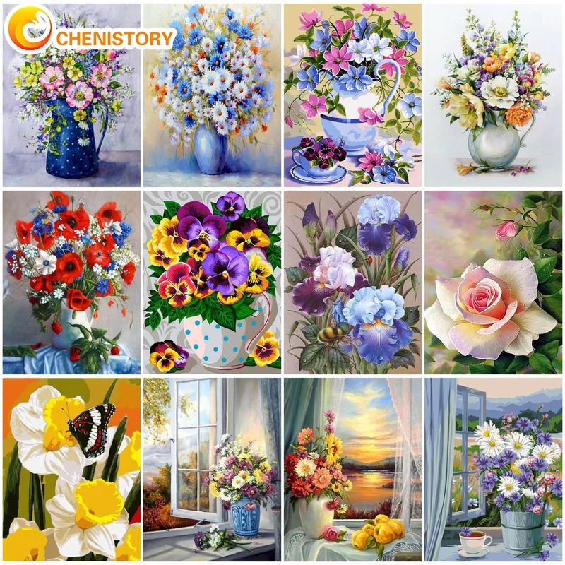 Description Picture 2 of itemCHENISTORY DIY Paintings By Numbers Kits Acrylic Paint By Numbers For Adults Flowers On Canvas Modern Wall Home Decoration Gfit
