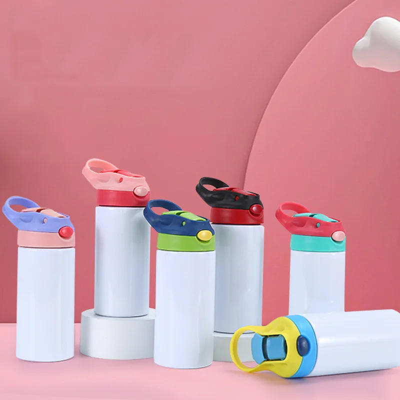 Description Picture 5 of item12oz Sublimation Straight Sippy Cup Flip Top Kids Bottle Stainless Steel Double Wall Water Tumbler With Straw Sippy Bottle