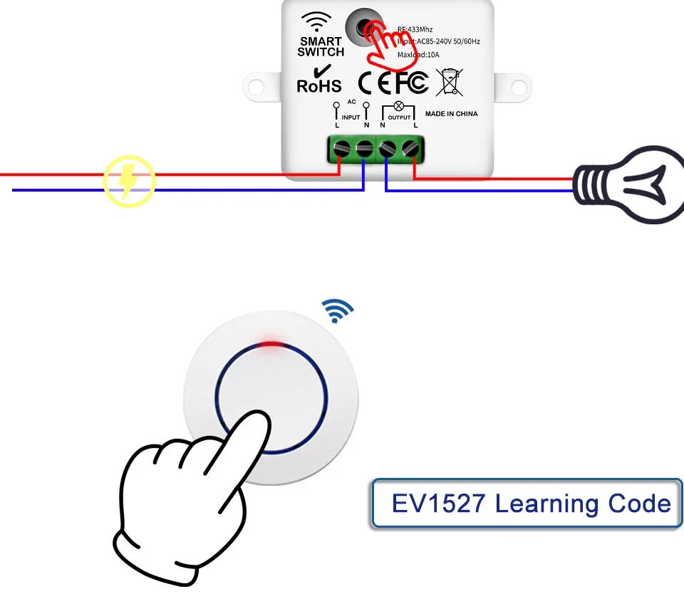 Description Picture 5 of itemRF433MHz Wireless Remote Control Light Switch 10A 220V 110V Relay Receiver Mini Round Button Wall Panel Switch for Home LED Lamp