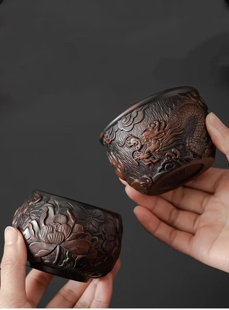 Description Picture 2 of itemBoutique Purple Pottery Tea Cup Master Cup Handmade Purple Sand Teacup Chinese Tea Set Single Cups Tea Bowl Tea Table Decoration