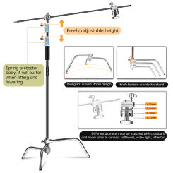 2.6/3.3m C-stand Tripod Photography Light Stand 100% Metal 8.53FT With Boom Arm Professional For Photo Studio Softbox Reflector