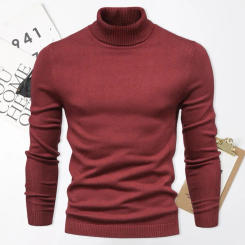 Fall Winter Men Sweater Solid Color High Collar Knitted Top Thick Long Sleeve Knitwear Slim Fit Elastic Mid Length Sweater