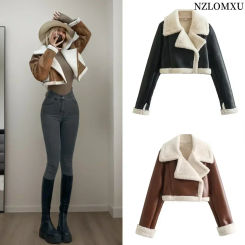 Women Fashion Solid Front Zipper Jackets Vintage Lapel Neck Long Sleeves Female Chic Lady Outfits