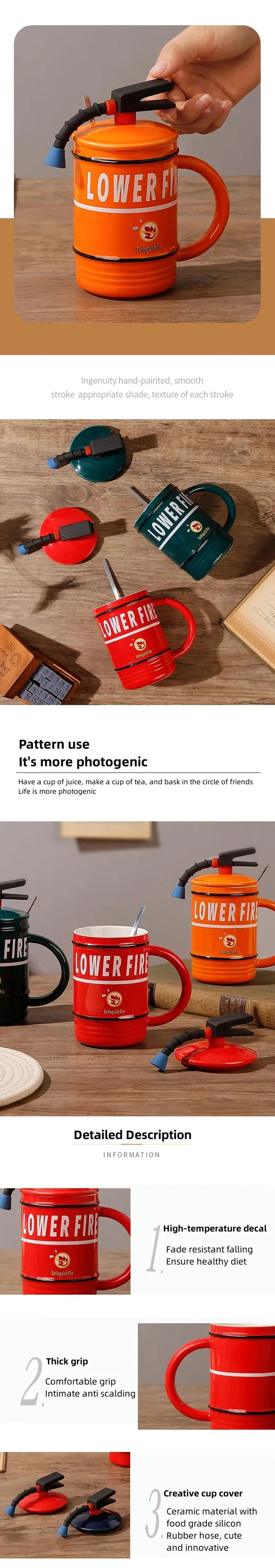 Description Picture 5 of itemCreative Ceramic Cups, Fire Extinguishers, Personalized Mugs With Lids, Spoons, Home Office Coffee Cups, Gifts For Firefighters