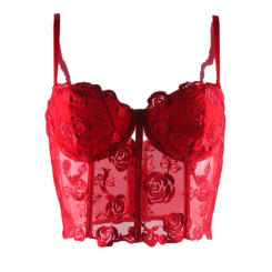 Women Solid Rose Embroidery Tank Top With Steel Rings Fishbone Strapless Corset Vest With Shoulder Straps French Style Sweet Top