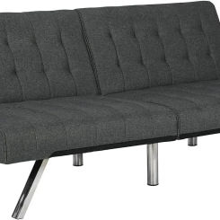 Futon With Chrome Legs Grey Linen sofa set living room furniture Split back design provides multiple positions including