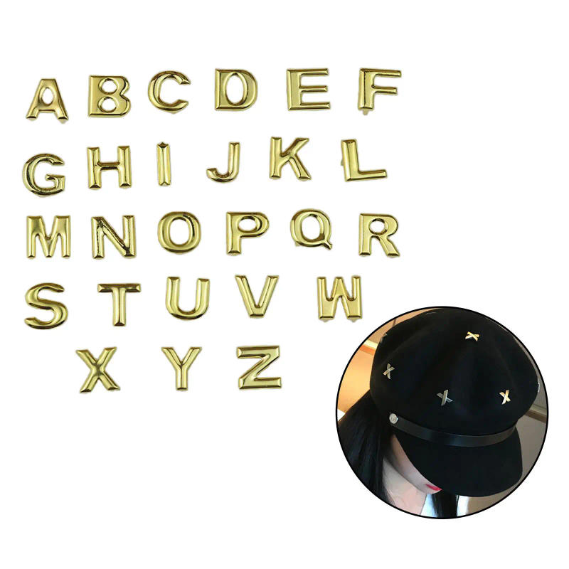 Description Picture 2 of item26Pcs Golden Tone Letter Nailhead Rivets Studs Buttons with Spikes Shoes Bag Clothes DIY Leathercraft Crafts Supplies
