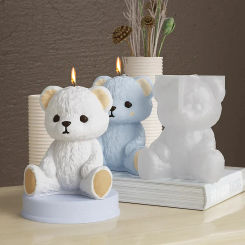 Smiling Teddy Bear Silicone Candle Mold 3D Animal Soap Resin Crafts Plaster Making Kit Handmade Ice Cube Mould Home Decor Gift