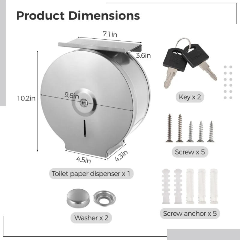 Description Picture 5 of itemToilet Paper Dispenser With Shelf Commercial Jumbo Toilet Paper Dispenser Wall Mount Stainless Steel Roll Toilet Paper Holder