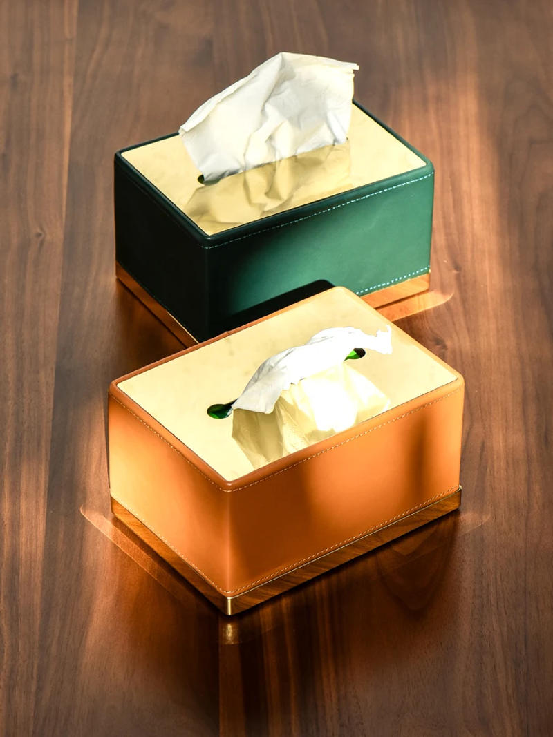 Description Picture 3 of itemEuropean Style Metal Tissue Box Leather Desktop Decoration Living Room Office Paper Drawer Napkin Storage Home Ornament New