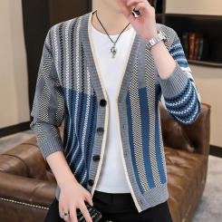 New Cardigan Men Spring Autumn Thick V Neck Knitted Sweater Coats Casual Warm Knitted Cardigan Men Fashion Mens Clothing 2024