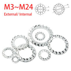 304 Stainless Steel External Internal Toothed Serrated Lock Washer Gasket M3 M4 M5 M6 M8 M10 M12 M14 M16~M24 Non-slip Gasket
