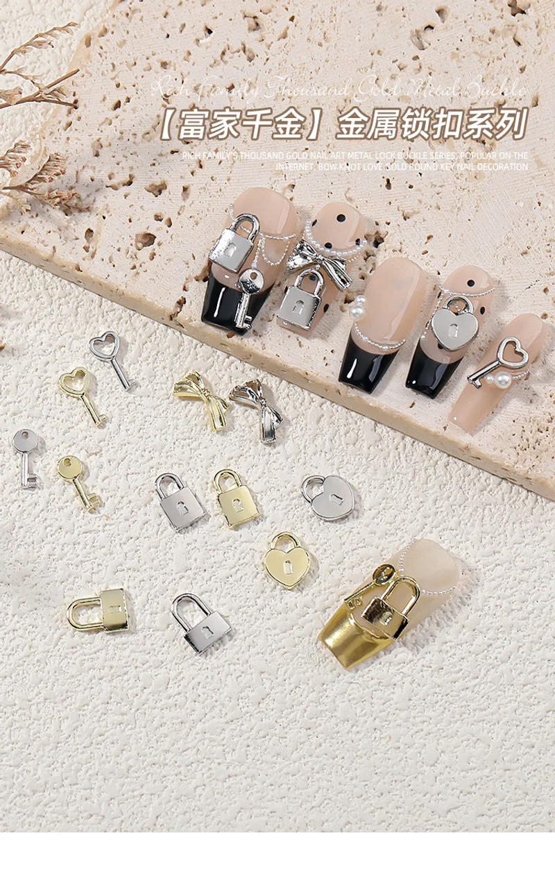 Description Picture 2 of item20PCS 3D Mini Alloy Love Key Lock Glossy Gold Silver Metal Nail Art Rhinestones Decorations Manicure Cute Ornaments Accessories