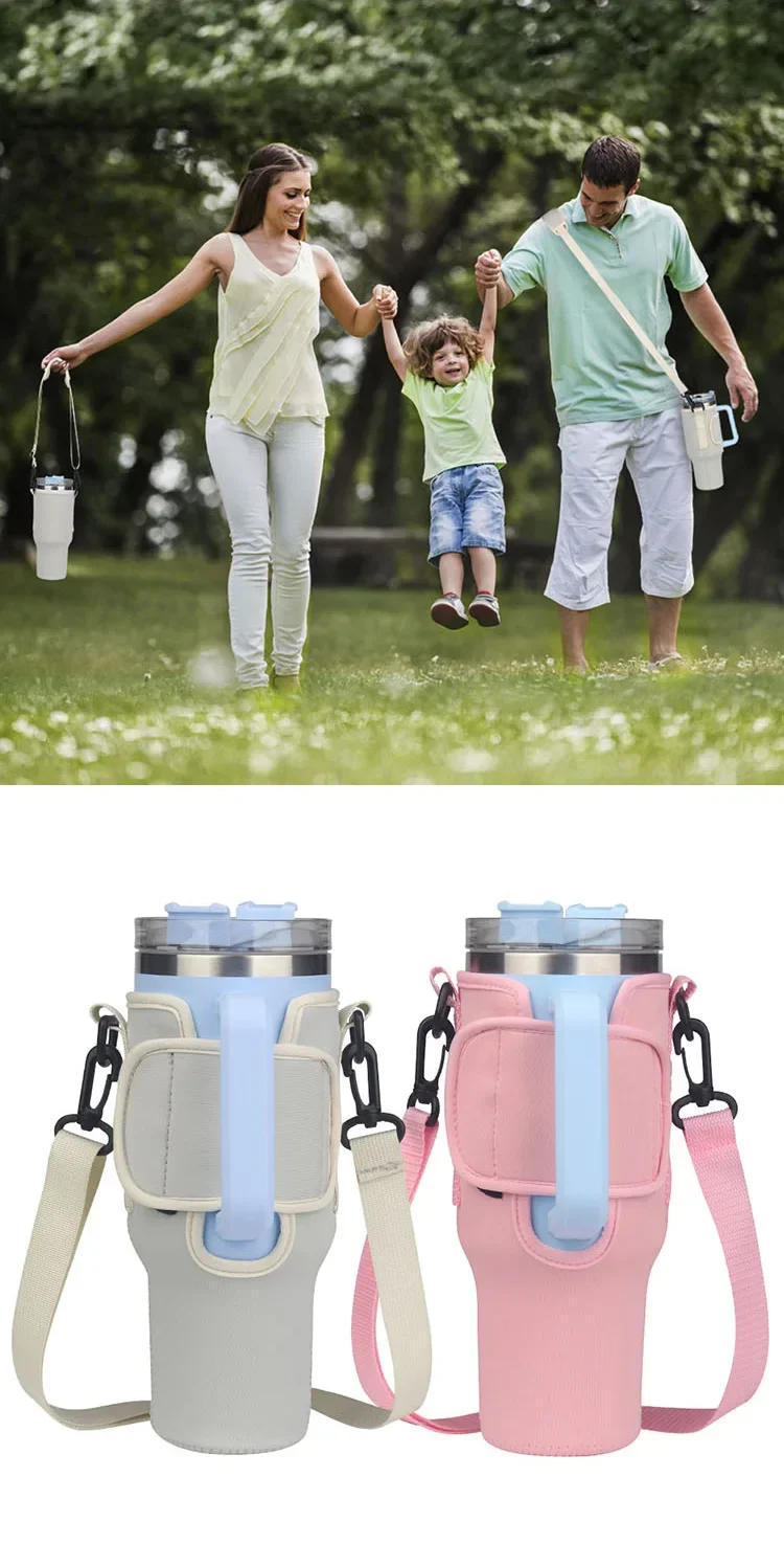 Description Picture 5 of item40oz Water Bottle Carrier Bag Pouch Cover for Thermos Water Bottle Holder Adjustable Shoulder Strap Mug Cover