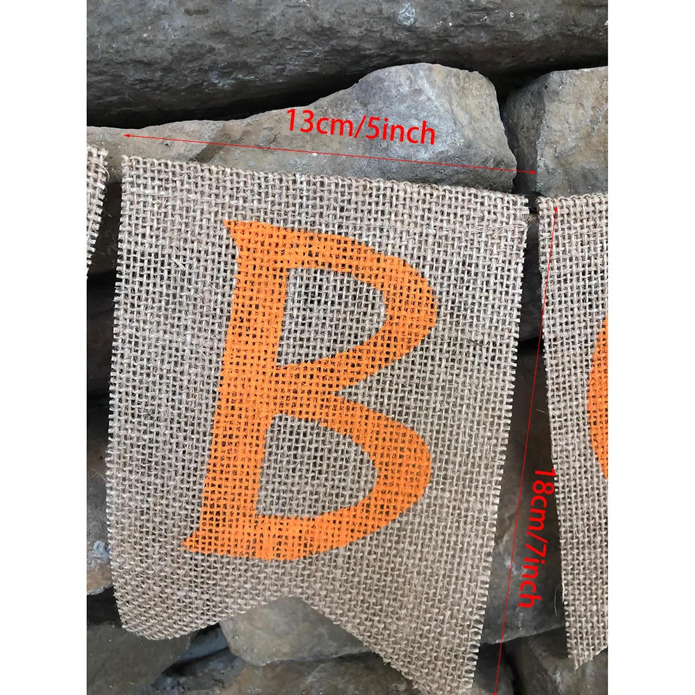Description Picture 3 of itemBoo Burlap Banner Halloween Rustic Burlap Banner Bat Boo Hanging Bunting Halloween Party Fall Classroom Backdrop Decor Supplies