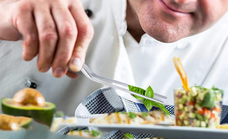 Description Picture 6 of itemColorful 6/8/12-Inch Kitchen Tongs, Stainless Steel Culinary Precision Tweezer BBQ Tongs - Food Styling Baking Decor