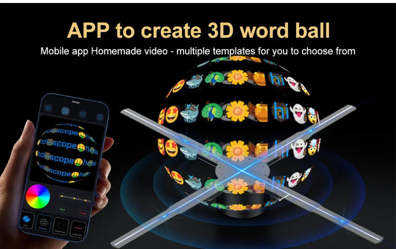 Description Picture 5 of itemP56 3D Holographic Fan Wifi Advertising Machine LED Sign Smart HD Player Support Video Picture 3D Logo Holographic Light