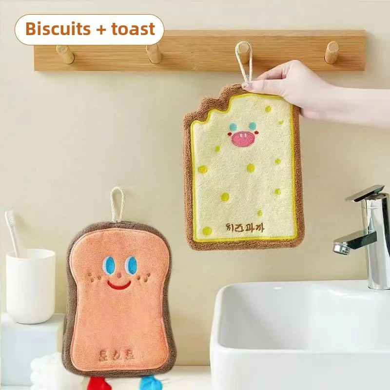 Description Picture 5 of itemCheese coral velvet hand wipes Cute soft absorbent towel Kitchen bathroom Bread Toast slices cookie doughnut hand wipes