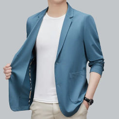 Men's Spring Summer Western-style Suit Fashionable Simple Business Casual Elastic Edge Single Breasted Jacket New Model Adults