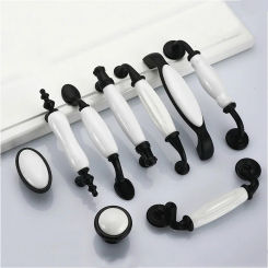 Zinc Alloy Wardrobe Door Handles Pulls Simple European Furniture Handle Ceramic Black White Cabinet Handles Drawer Knobs