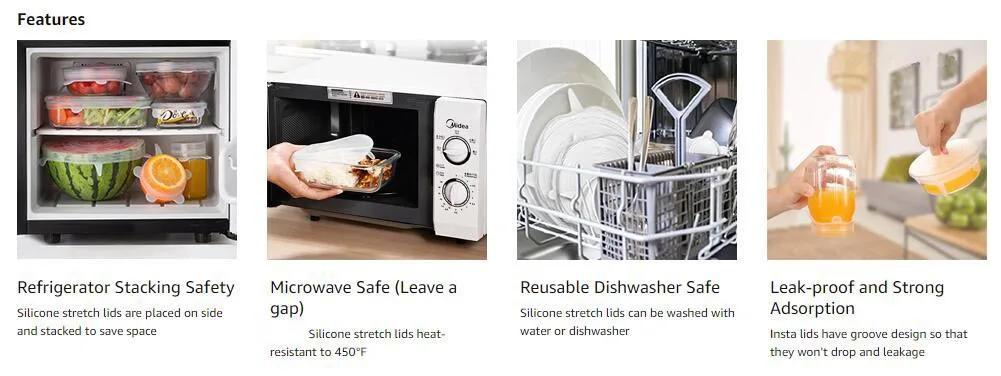 Description Picture 6 of item6pcs Housewares Kitchen Storage Organization Can Lids Universal Silicone Lid for Cookware Bowls Reusable Stretch Cover & Food