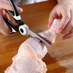 Stainless Steel Kitchen Scissors Multifunctional Household Chicken Bone Scissors With Lid Can Be Opened To Clip Walnuts