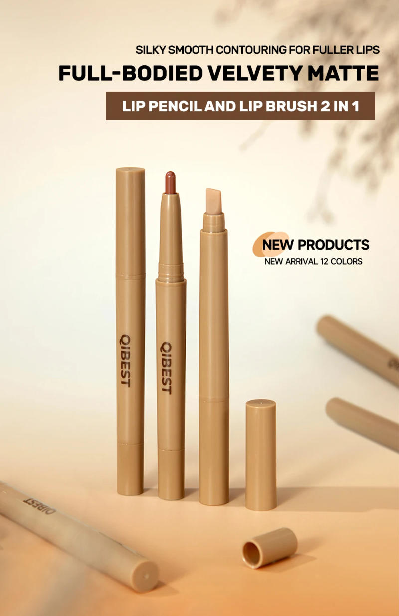 Description Picture 2 of itemQIBEST Double Head Lip Liner&Brush Pen Mist Matte Velvet Contour Tint Lipstick Pencil Long Lasting Nude Brown Natural Lip Makeup