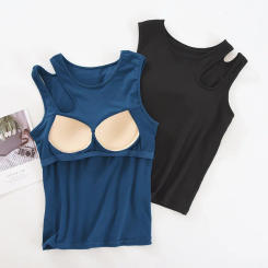 Women Tank Crop Tops Seamless Underwear Female Streetwear Hollow Tops Sexy Lingerie Sports Vest Padded Camisole Summer