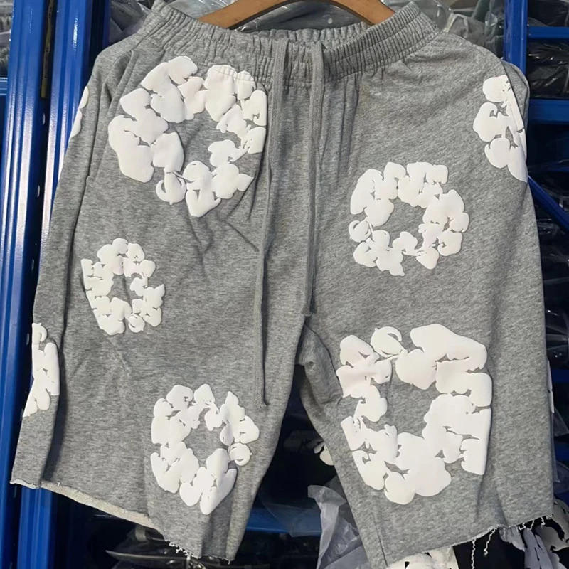 Description Picture 4 of itemMen Women Foam Print OFFSET TEARS Kapok Sweatpants Summer Cotton Loose Casual Offset Tears Pants American Style Shorts