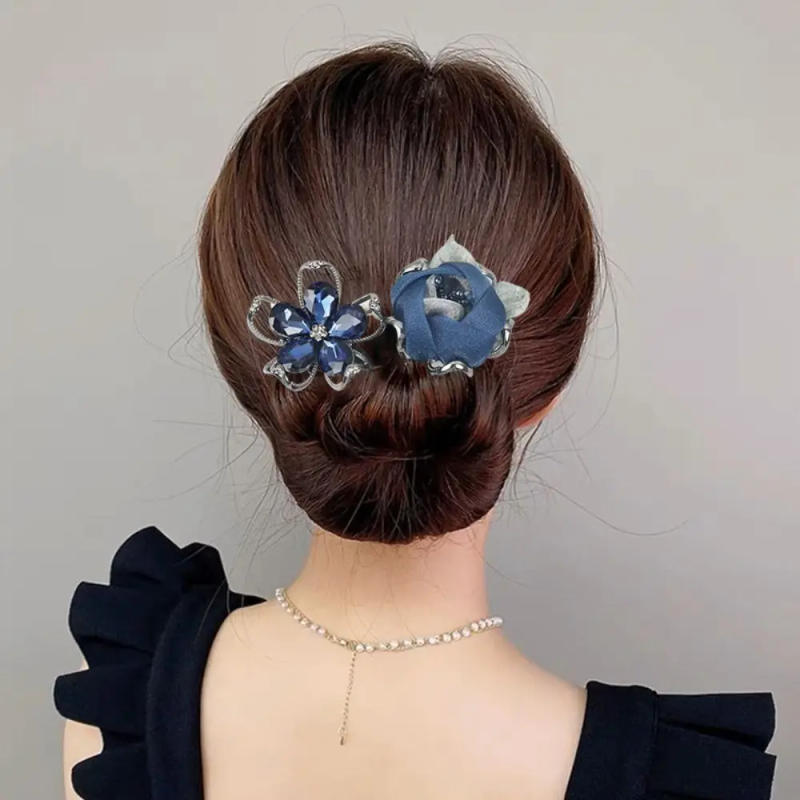 Description Picture 3 of itemWomen Crystal Whale Tail Rhinestone Flower Hair Clip Hair Bun Maker Bundle Lazy Hair Curler Hair Accessories Hair Styling Tool