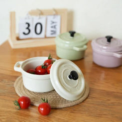 200ML Ceramic Breakfast Bowl Ramekins with Lids Oven Safe Creme Brulee,Mini Casserole Souffle Cover&Handle for French Onion Soup