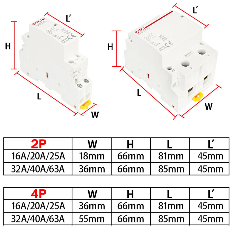 Description Picture 5 of item2P 4P 16A 20A 25A 32A 50A 40A 63A AC 220V 50/60Hz Din Rail Household Modular AC Contactor Switch Controller DIY Smart Home Hotel
