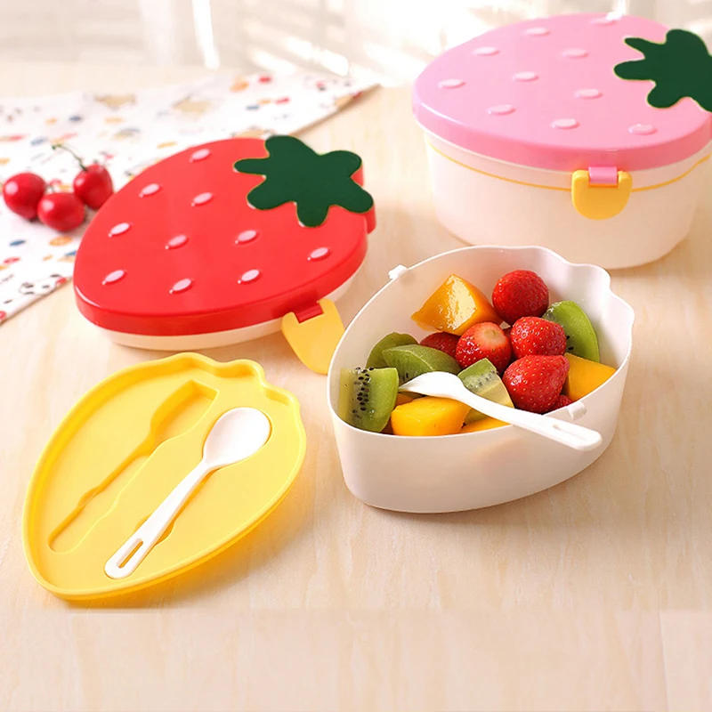 Description Picture 3 of item500ml Strawberry Shape Lunch Box,2 Layer Food Fruit Storage Bento Boxs Red Pink Microwave Tableware Kid Cute School Bowl