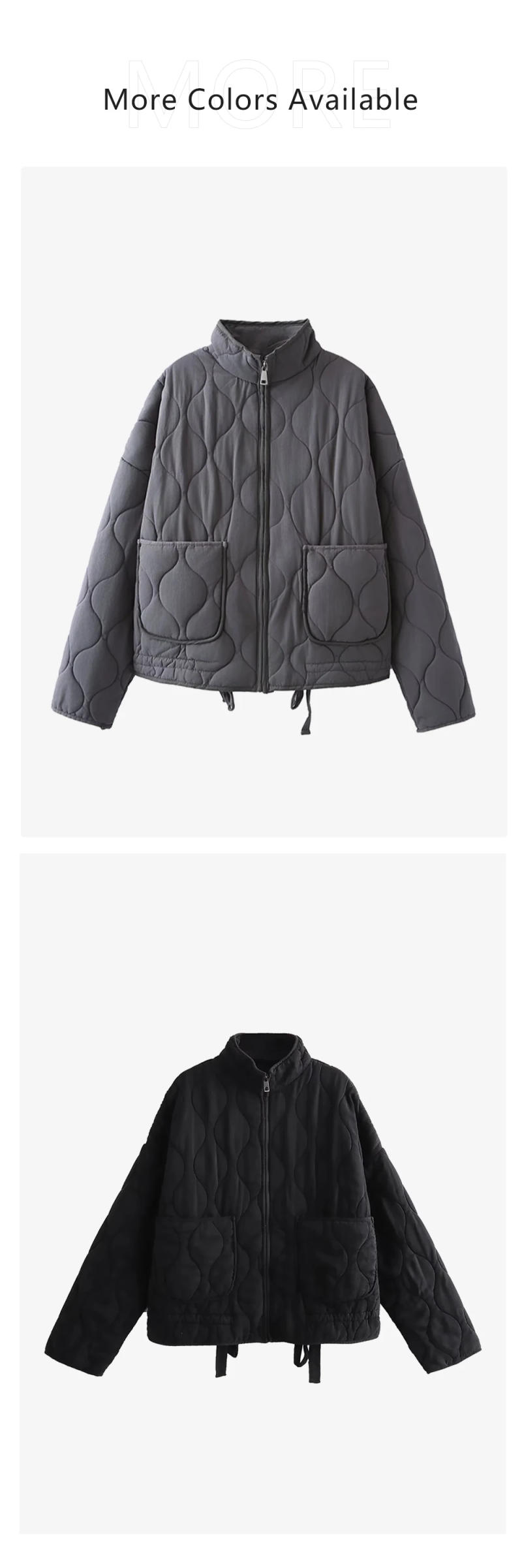 Description Picture 6 of itemUNIZERA Women's High Collar Long Sleeve Zipper Large Pocket Solid Color Winter New Warm Jacket Coat