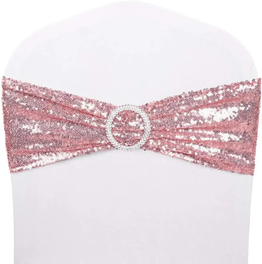 Description Picture 3 of item20Pcs Chair Sashes Sequin Stretchy Decorative Bows One-Sided Sequins Decor for Wedding Party Home Chair Cover Sash Decorations